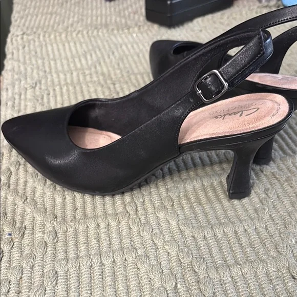 Clarks Black Heeled Slingback Shoes - Picture 4 of 10